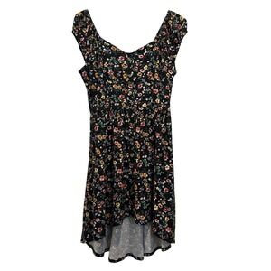 No Boundaries Black Floral Print Button Detail High Low Dress L G 11 13 Y2K